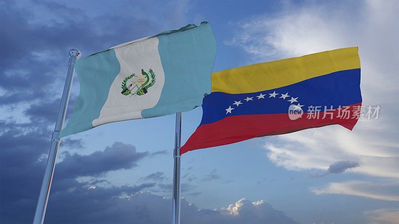 危地马拉和委内瑞拉国旗- 3D插图库存镜头